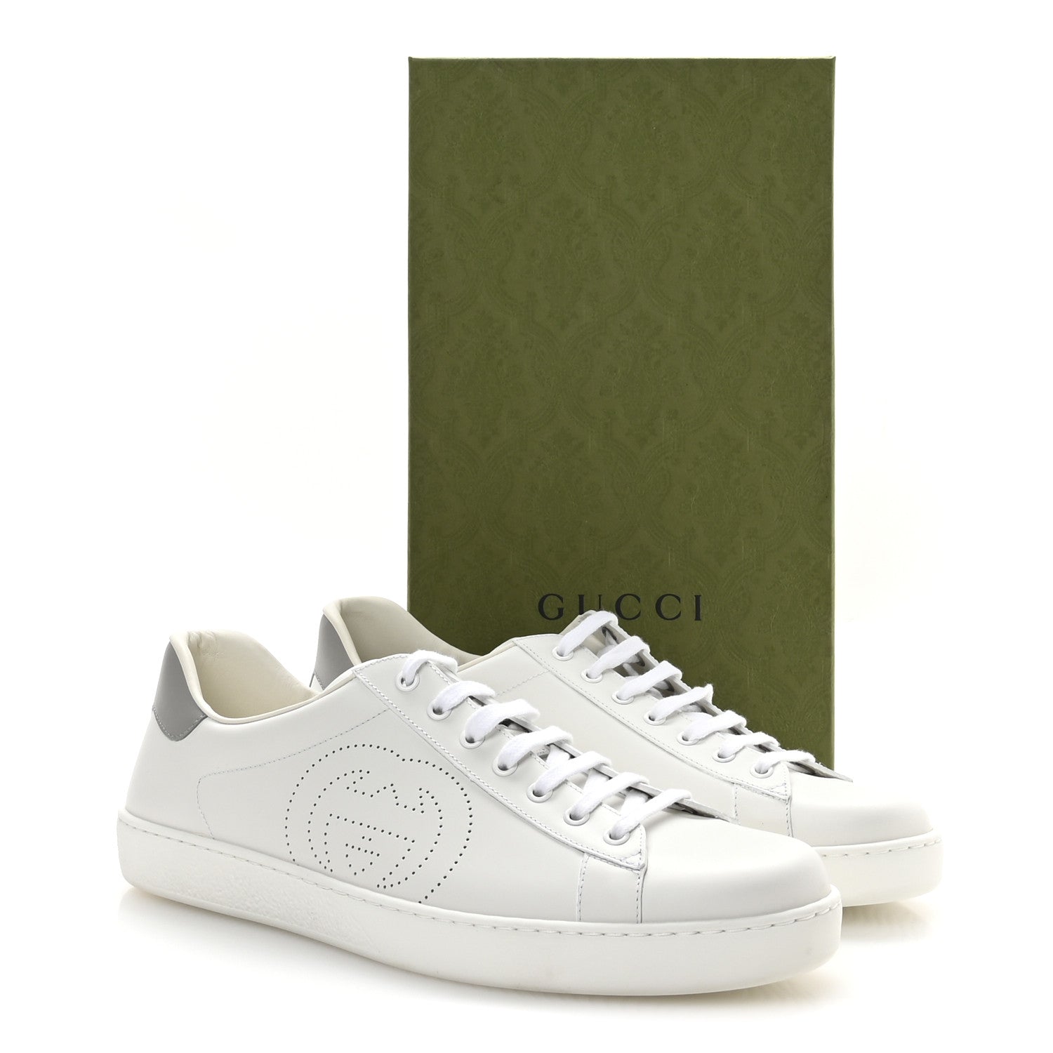 Gucci Calfskin Interlocking G Perforated Mens Ace Sneakers 12 White Grey Sky 9 of 9