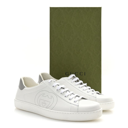 Gucci Calfskin Interlocking G Perforated Mens Ace Sneakers 12 White Grey Sky 9 of 9