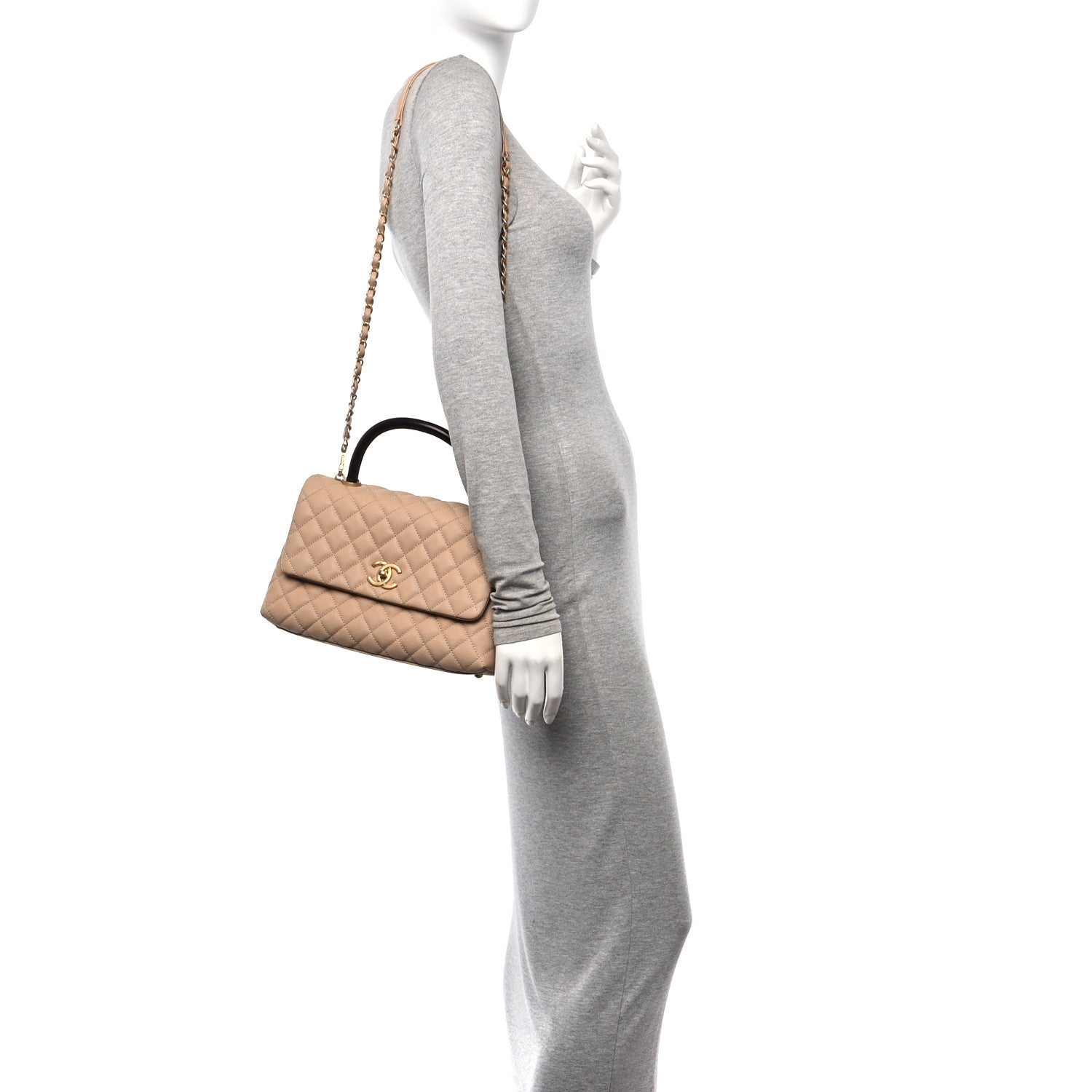 Chanel Caviar Lizard Embossed Quilted Small Coco Handle Flap Beige 2 of 11