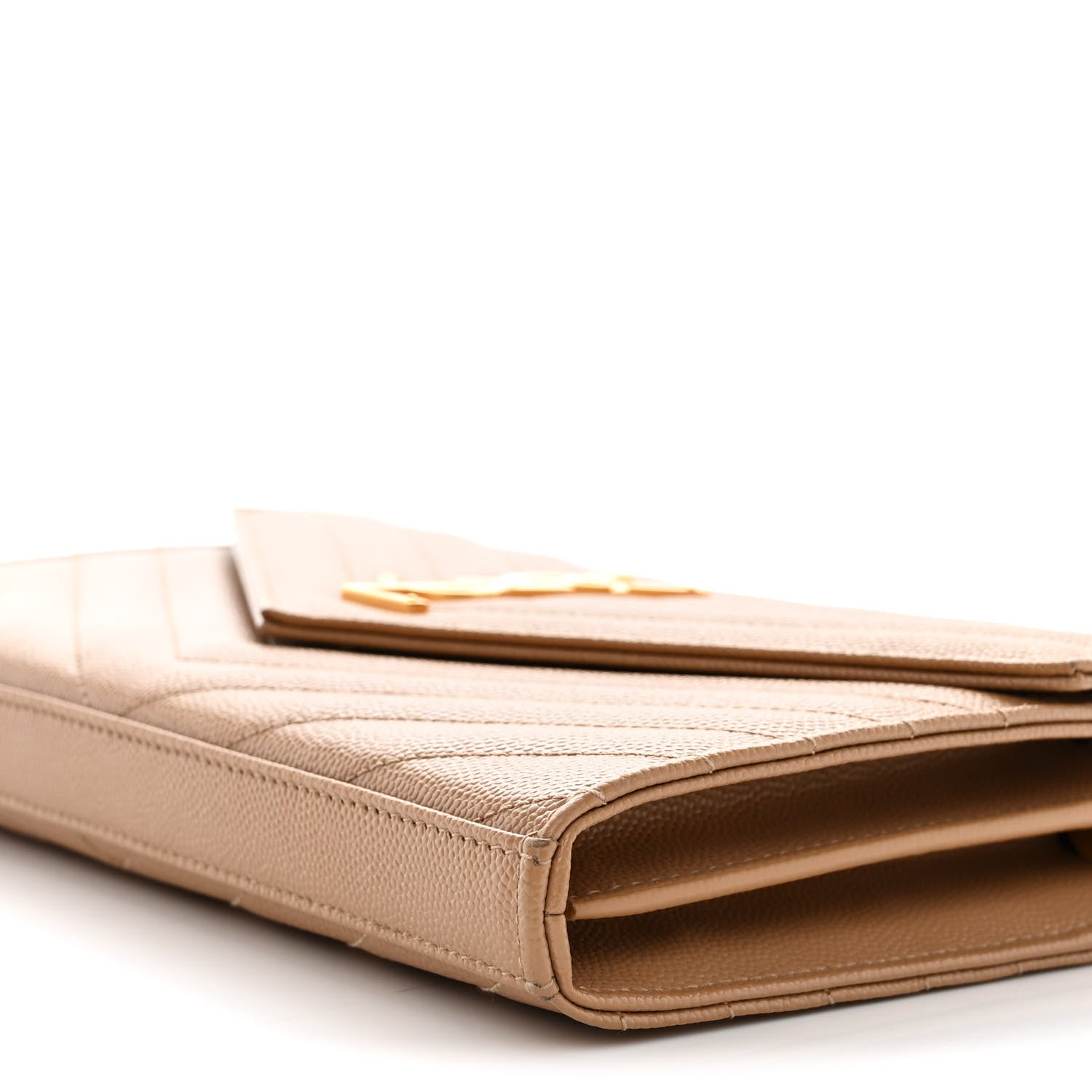 Saint Laurent Grain De Poudre Matelasse Chevron Monogram Chain Wallet Dark Natural 10 of 13