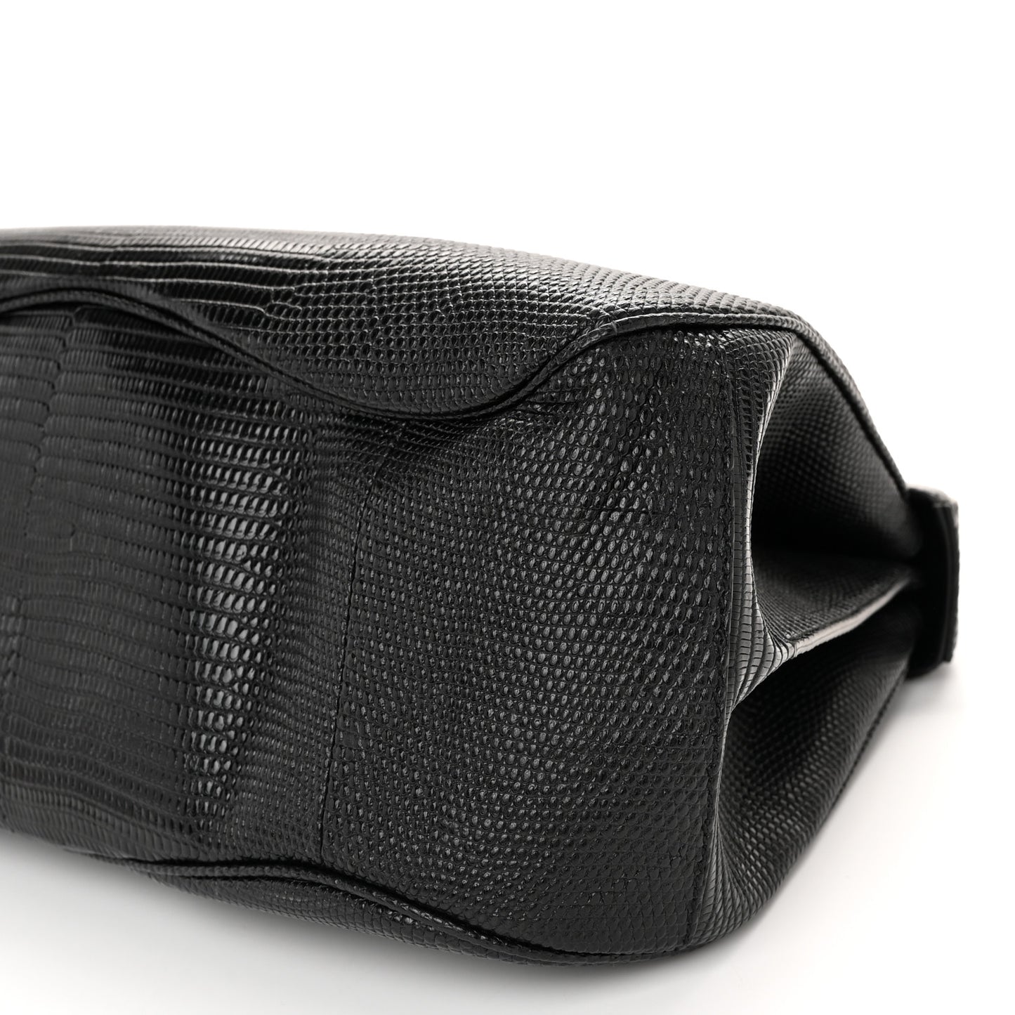 Lizard Bamboo Large Lady Lock Top Handle Bag Black