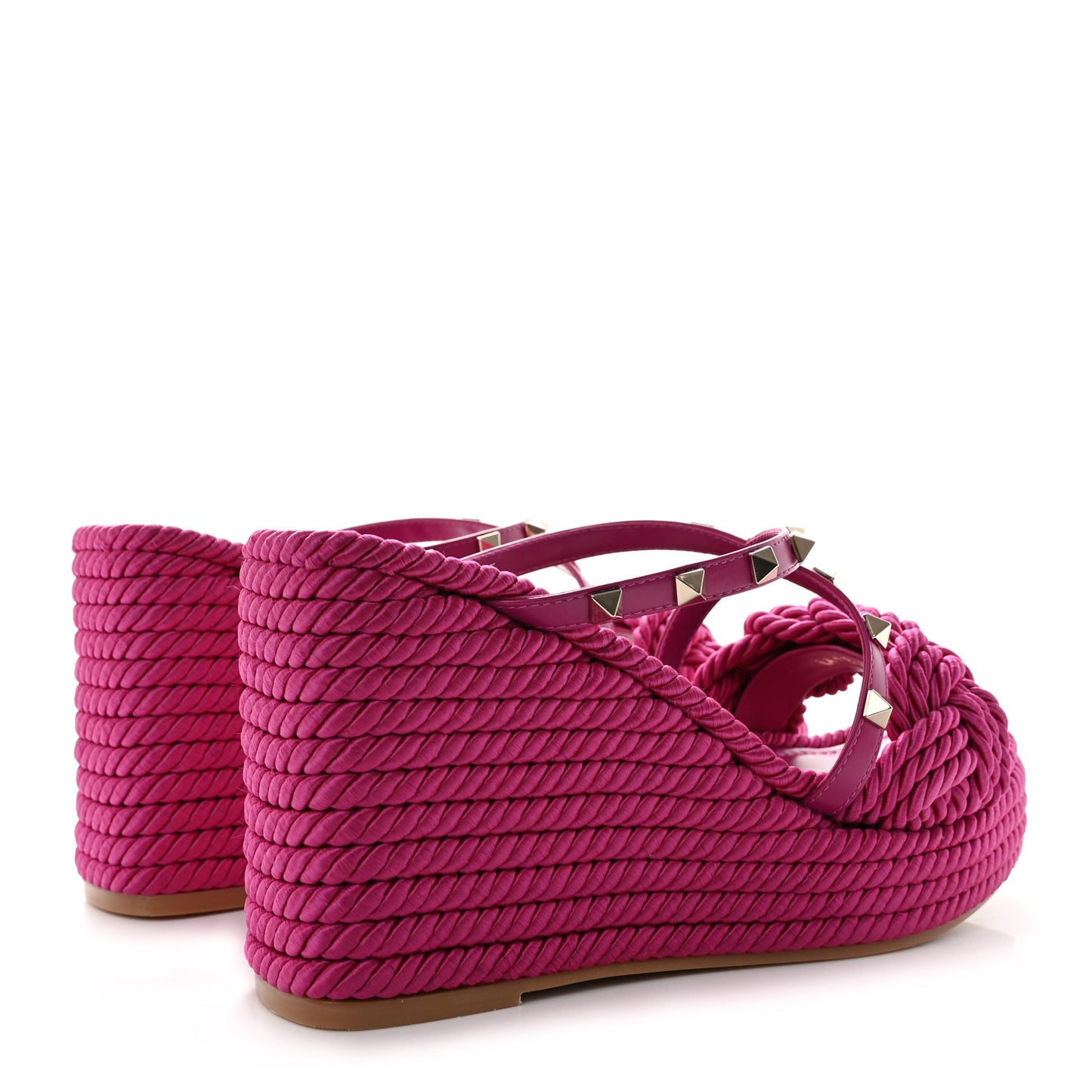 Calfskin Silk Rockstud Torchon Espadrille Wedge 35/105mm Slide Sandals 40 Rose Violet