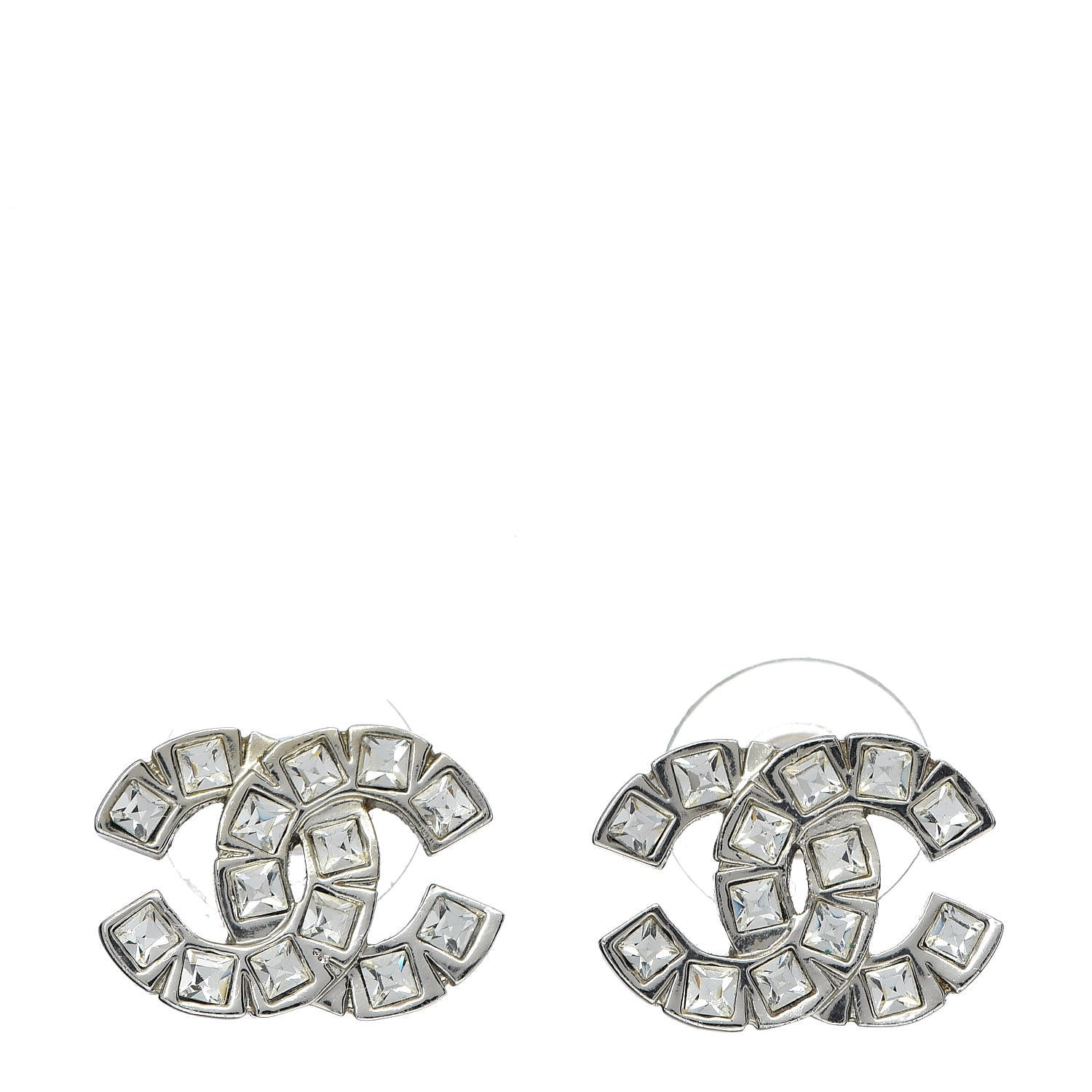 Chanel Baguette Crystal CC Earrings Silver 1 of 5