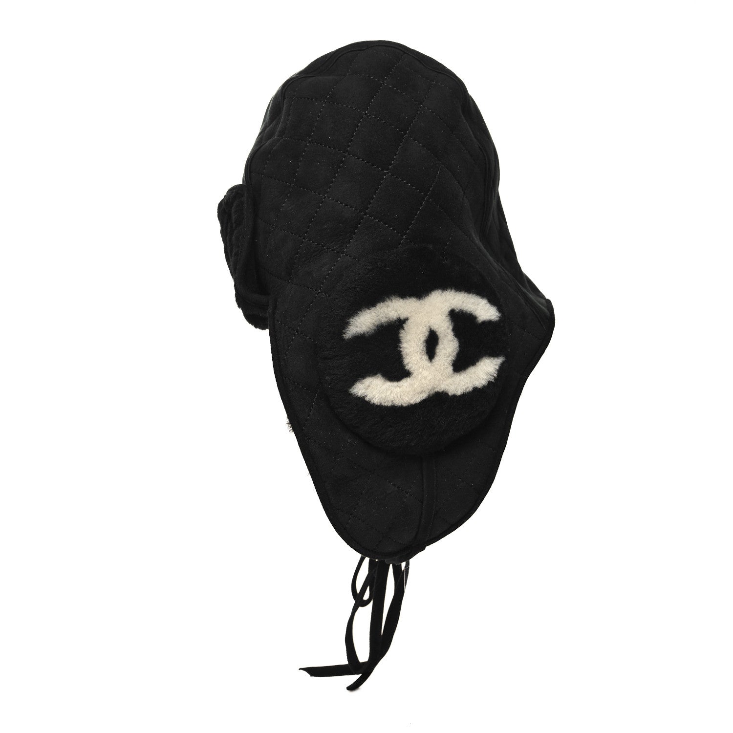 Chanel Lambskin Shearling Quilted Hat Black White 6 of 8
