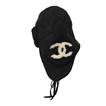 Chanel Lambskin Shearling Quilted Hat Black White 6 of 8