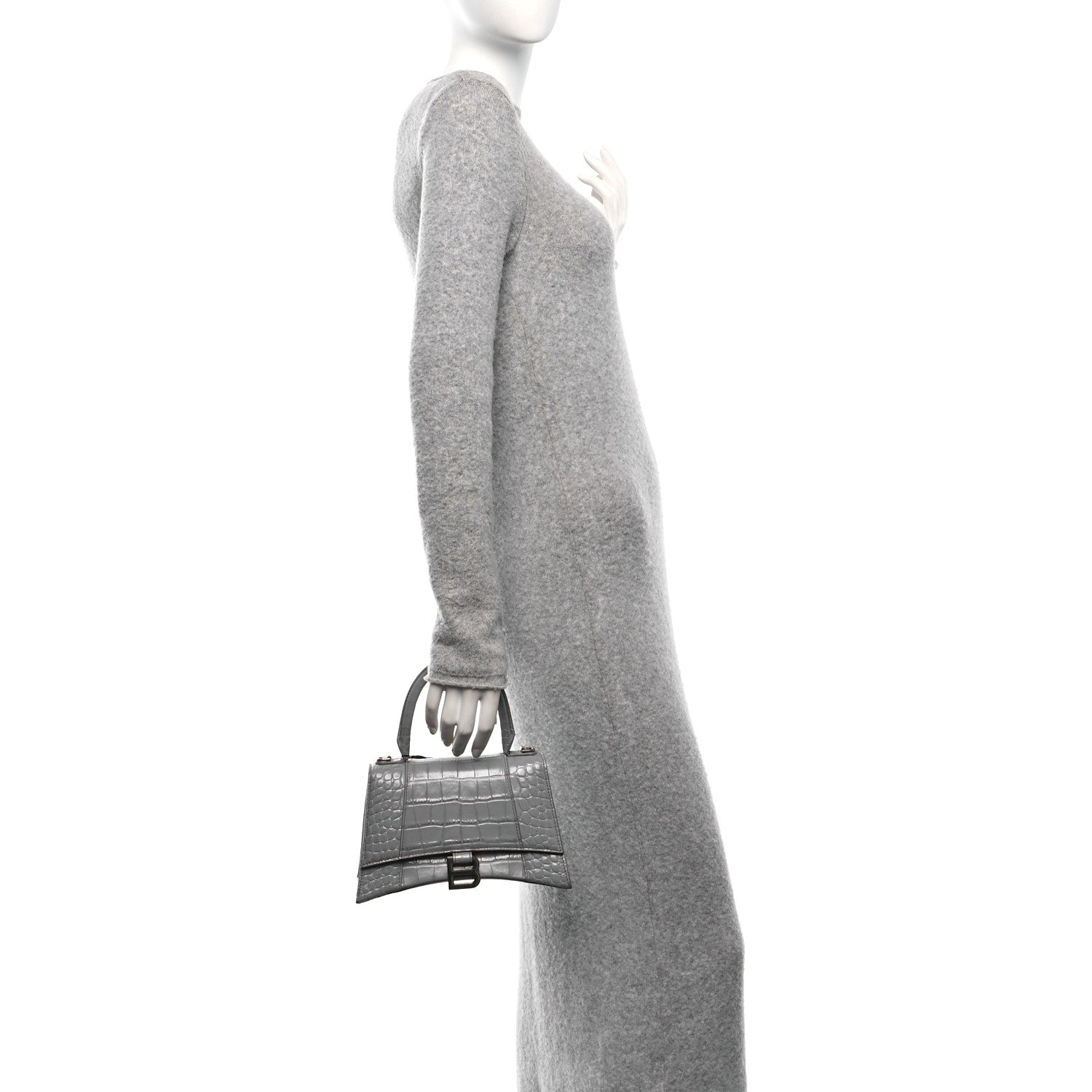 Balenciaga Shiny Calfskin Crocodile Embossed Small Hourglass Top Handle Bag Balenciaga Grey 2 of 17
