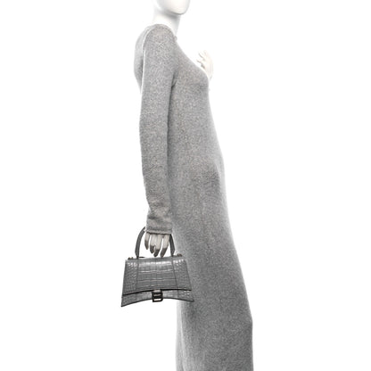 Balenciaga Shiny Calfskin Crocodile Embossed Small Hourglass Top Handle Bag Balenciaga Grey 2 of 17