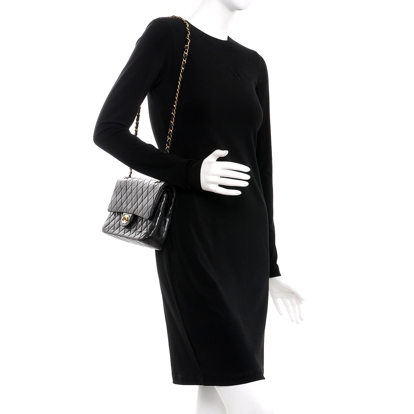 Lambskin Quilted Medium Double Flap Black