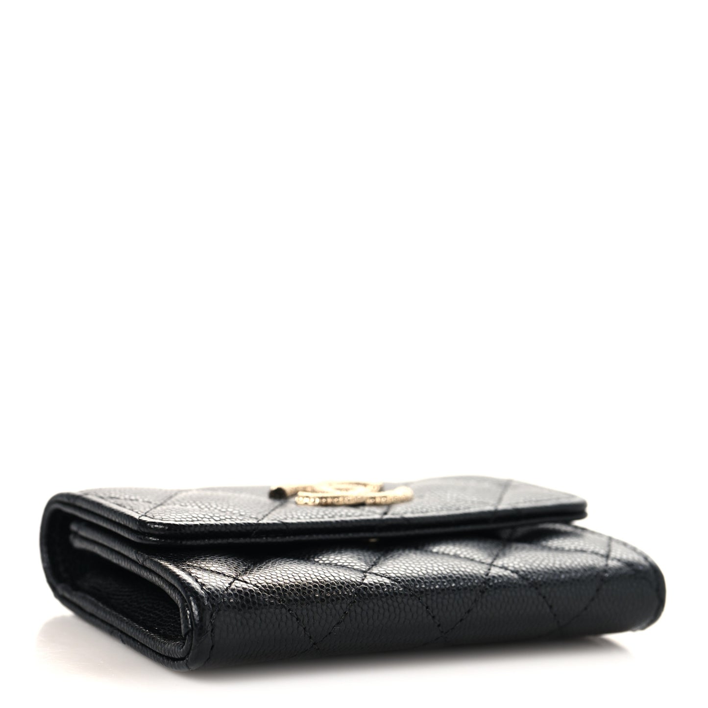 Caviar Quilted CC Glitter Flap Card Holder Black Black