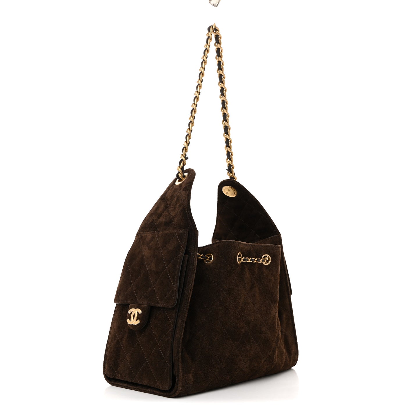 Suede Quilted Small Chanel 25 Handbag Dark Brown