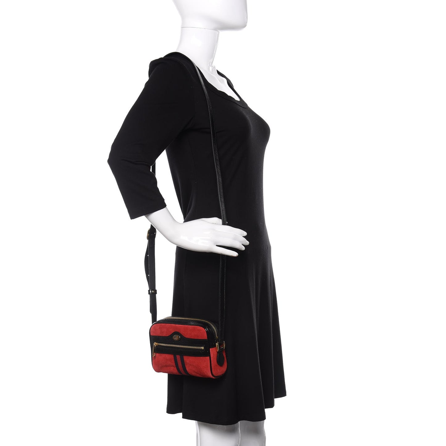 Suede Patent Web Mini Ophidia Shoulder Bag Red
