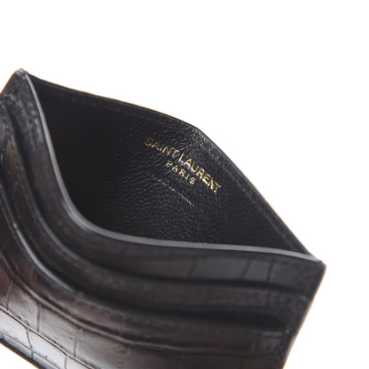 Saint Laurent Calfskin Crocodile Embossed Monogram Tiny Cassandra Credit Card Case Black 5 of 6
