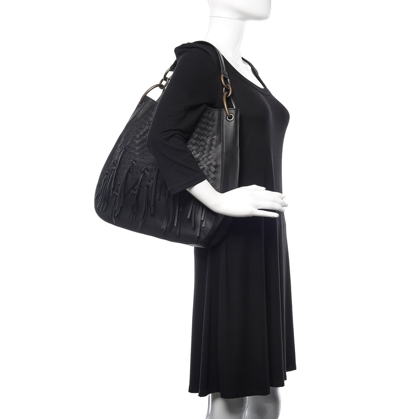 Nappa Intrecciato Fringe Large Brio Loop Hobo Black