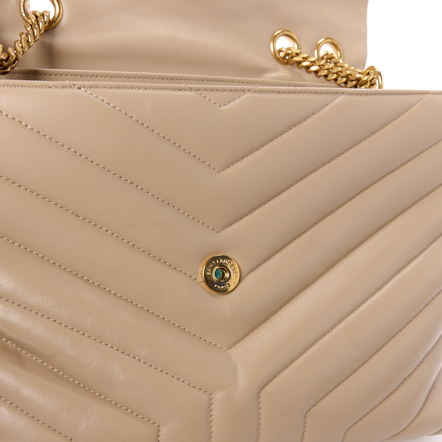 Saint Laurent Calfskin Y Quilted Monogram Medium Loulou Chain Satchel Dark Beige 12 of 12