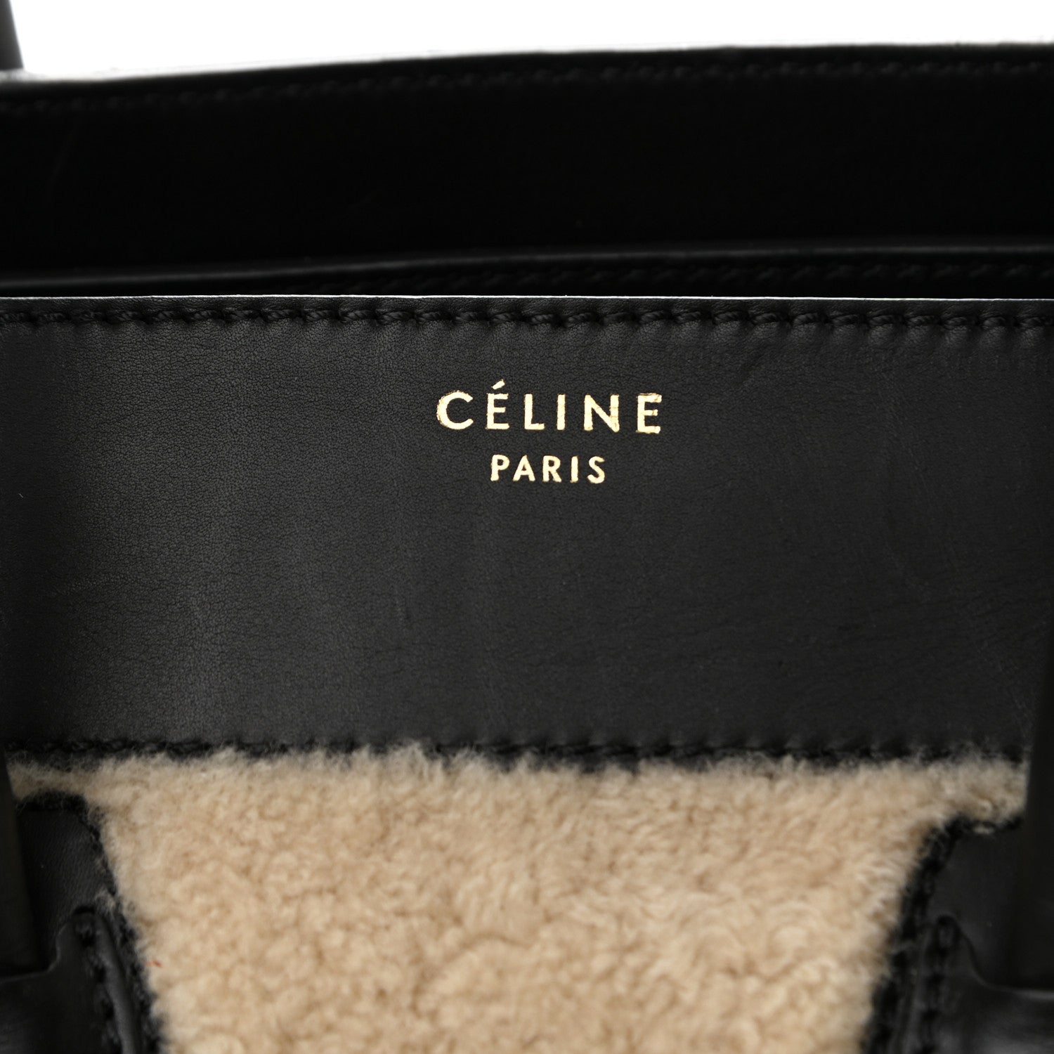 Celine Smooth Calfskin Shearling Bi-Color Mini Luggage Black Natural 6 of 12