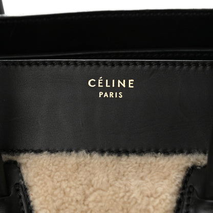 Celine Smooth Calfskin Shearling Bi-Color Mini Luggage Black Natural 6 of 12