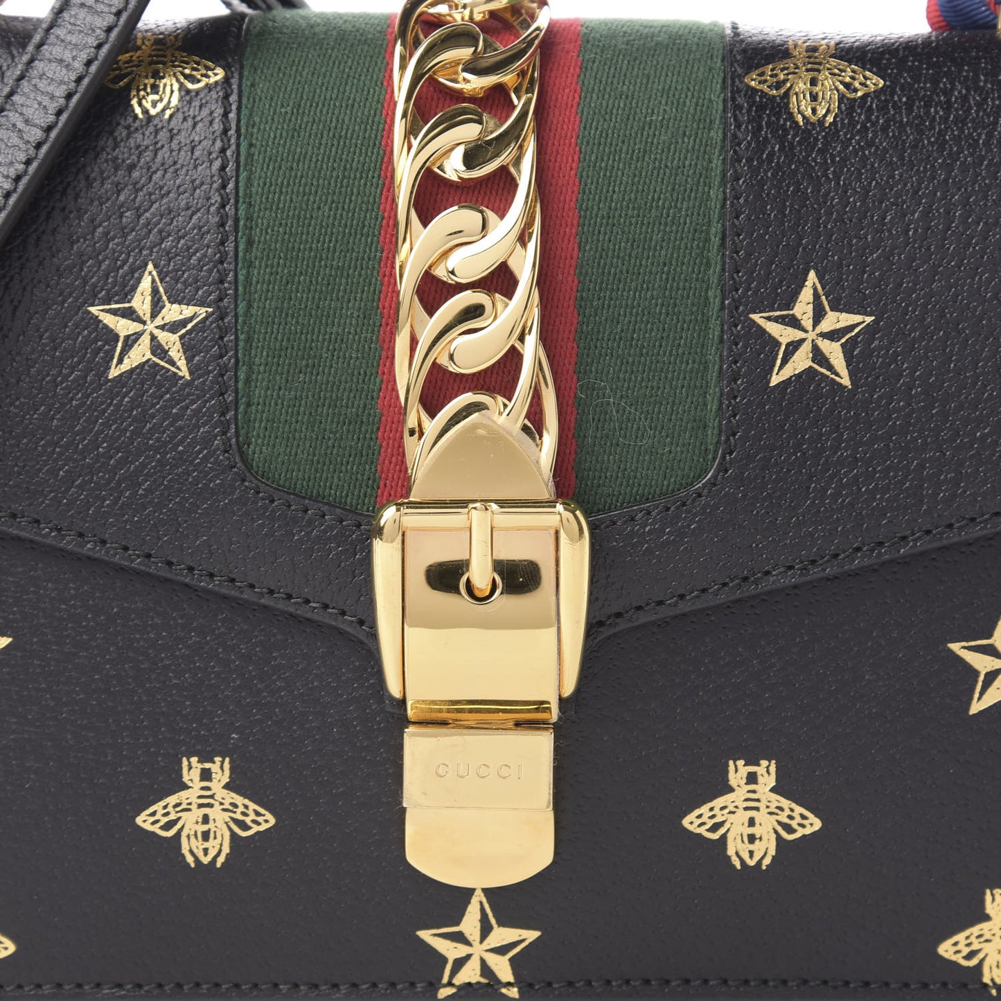 Textured Calfskin Bee Star Print Small Sylvie Shoulder Bag Black