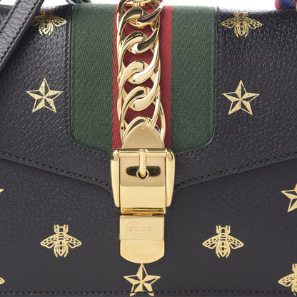 Gucci Textured Calfskin Bee Star Print Small Sylvie Shoulder Bag Black 11 of 11