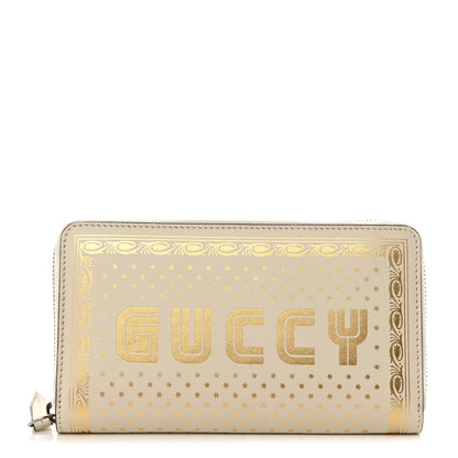 Gucci X SEGA Calfskin GUCCY Stars Zip Around Wallet Mystic White Gold 1 of 10