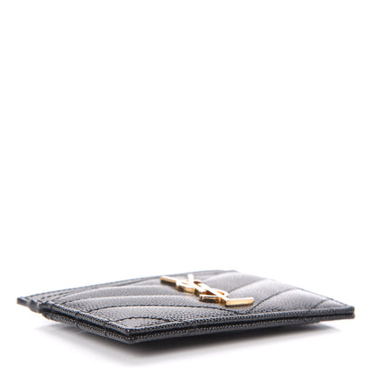 Saint Laurent Grain De Poudre Matelasse Chevron Monogram Credit Card Case Black 4 of 8
