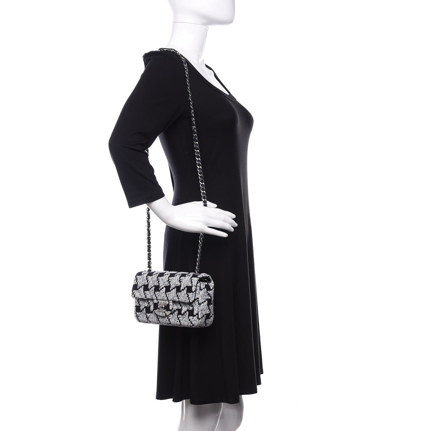 Tweed Quilted Mini Rectangular Flap Black White Light Blue