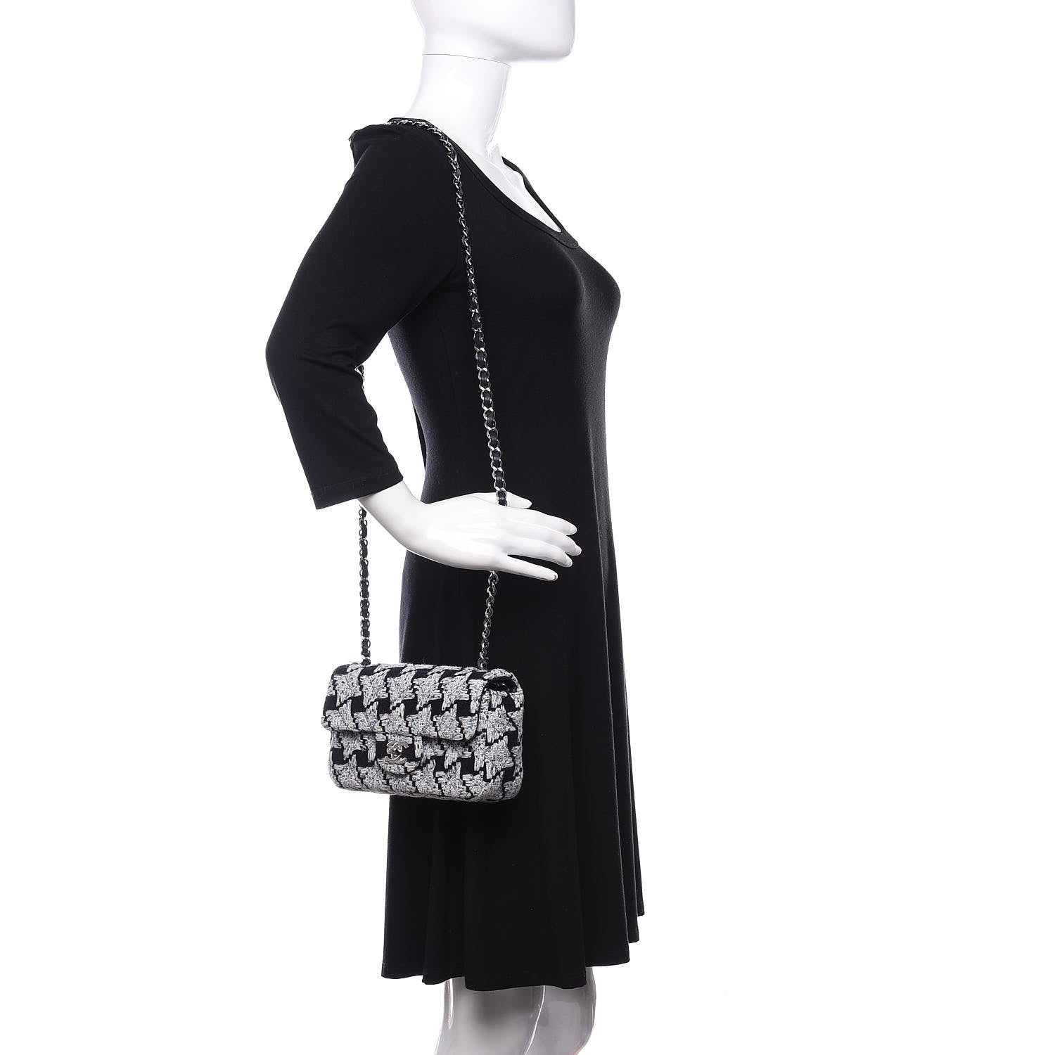 Chanel Tweed Quilted Mini Rectangular Flap Black White Light Blue 2 of 9