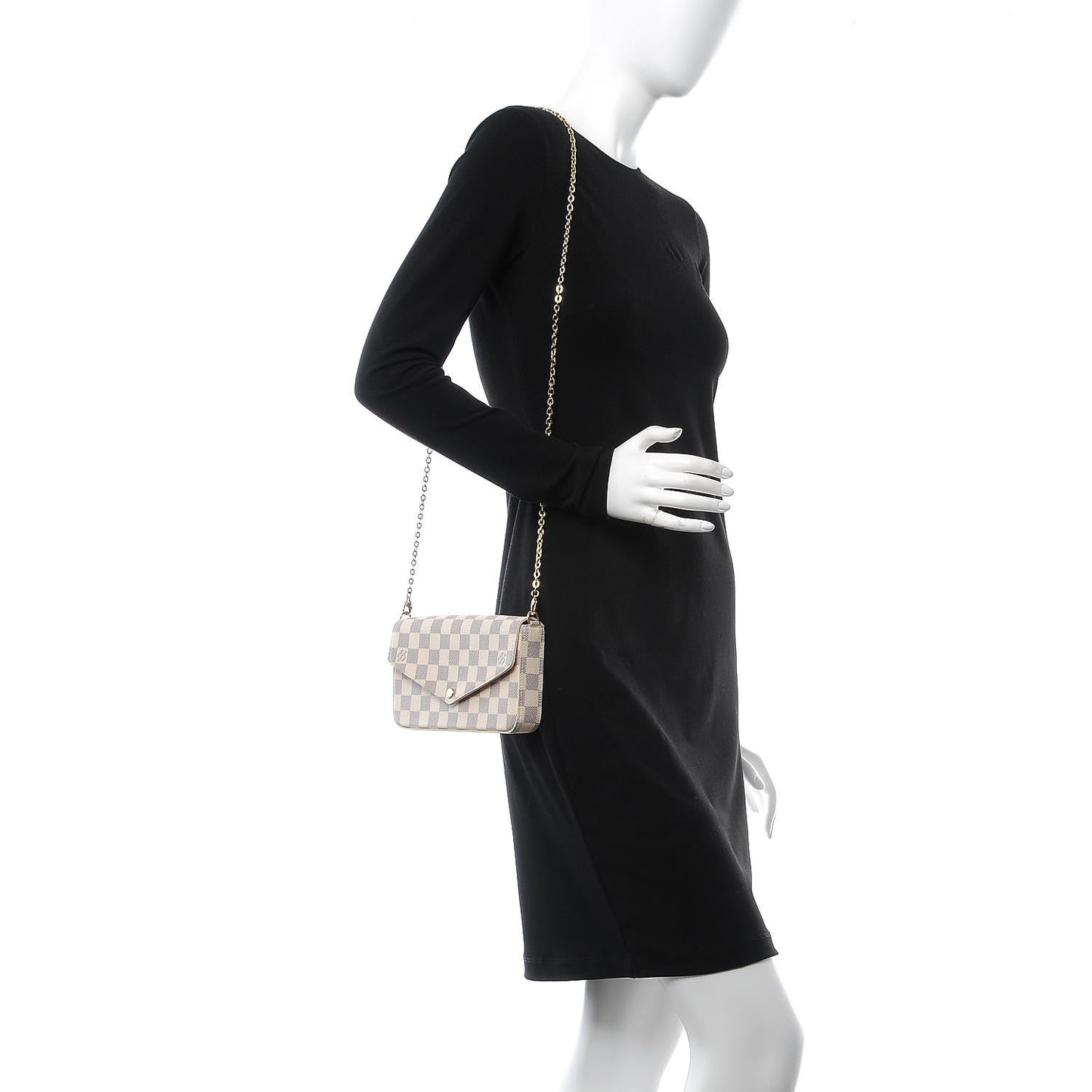 Damier Azur Pochette Felicie Chain Wallet Rose Ballerine