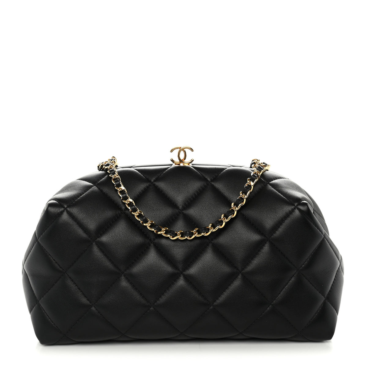 Lambskin Quilted Clutch With Chain Black
