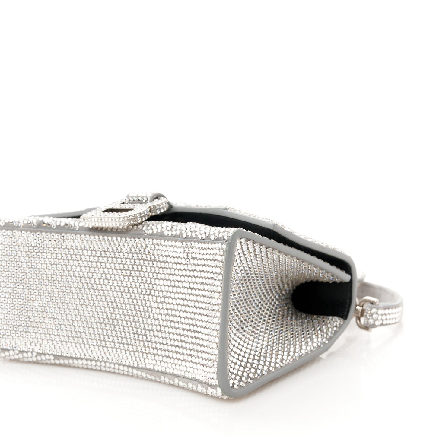 Strass Suede Hourglass Top Handle Bag XS Smoke Grey Crystal