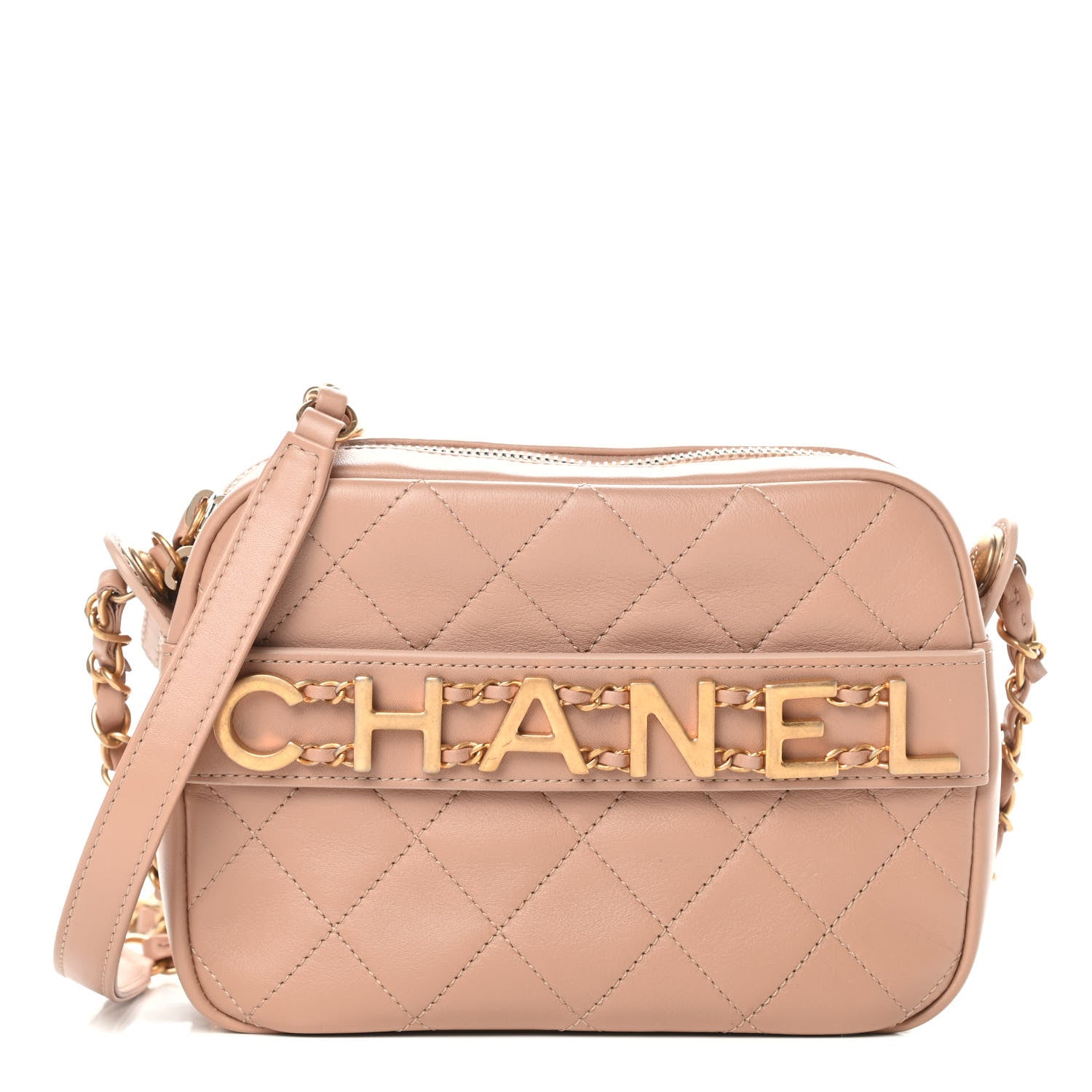 Chanel Calfskin Quilted Enchained Camera Case Bag Beige 1 of 11