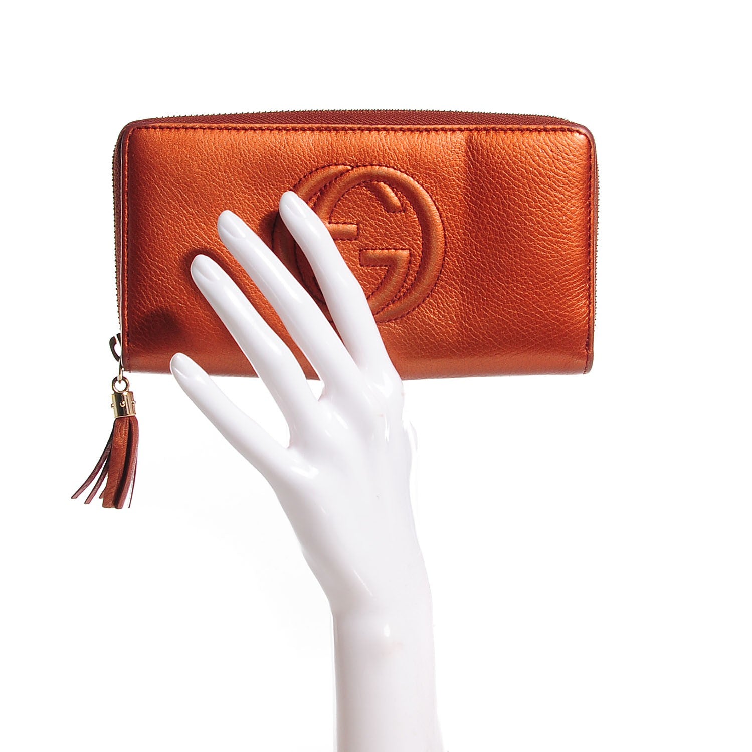Gucci Metallic Calfskin Medium Soho Zip Around Wallet Burnt Orange 2 of 7