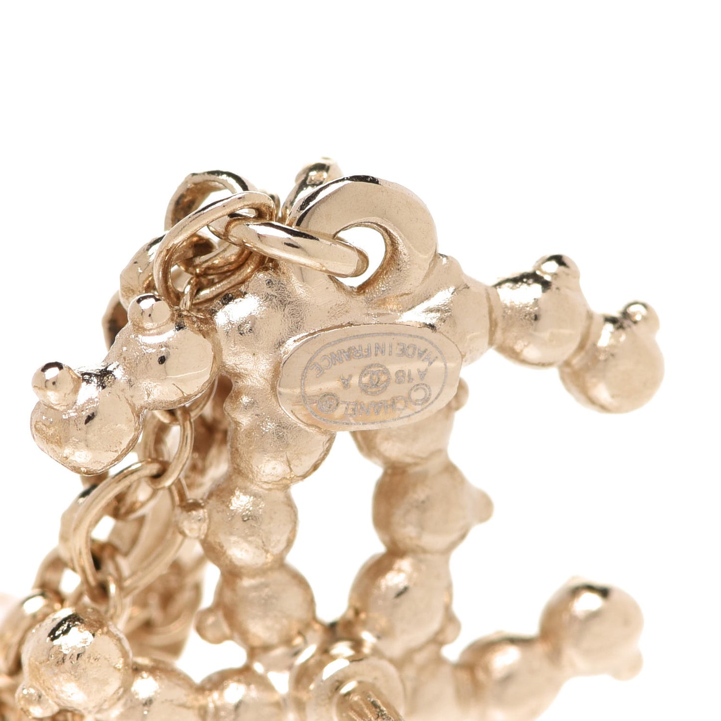 Pearl Chain CC Anchor Drop Earrings Pearly White Gold