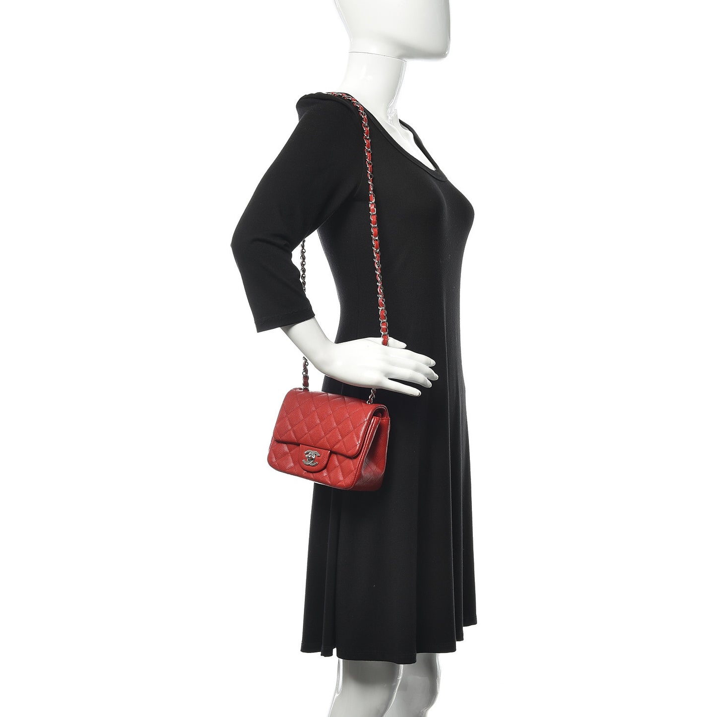 Caviar Quilted Mini Square Flap Red