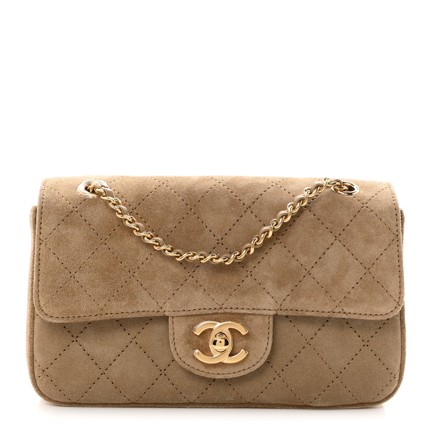 Suede Calfskin Mini Quilted Souplissimo Flap Dark Beige