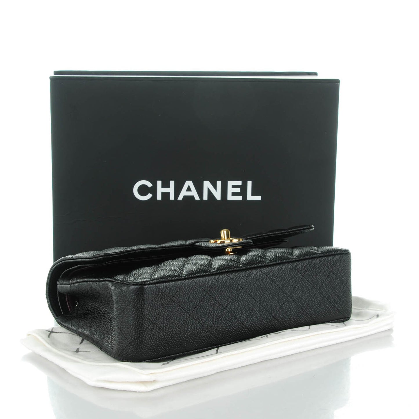Caviar Quilted Medium Double Flap Black