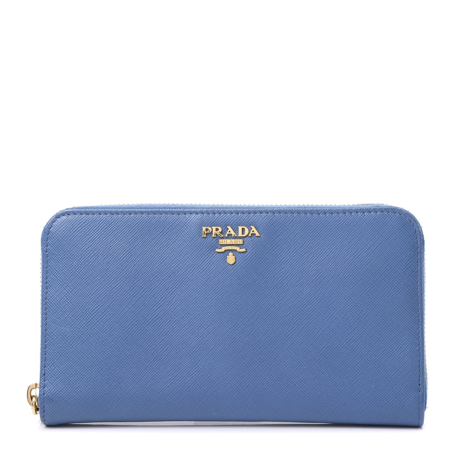 Saffiano Metal Zip Around Wallet Blue
