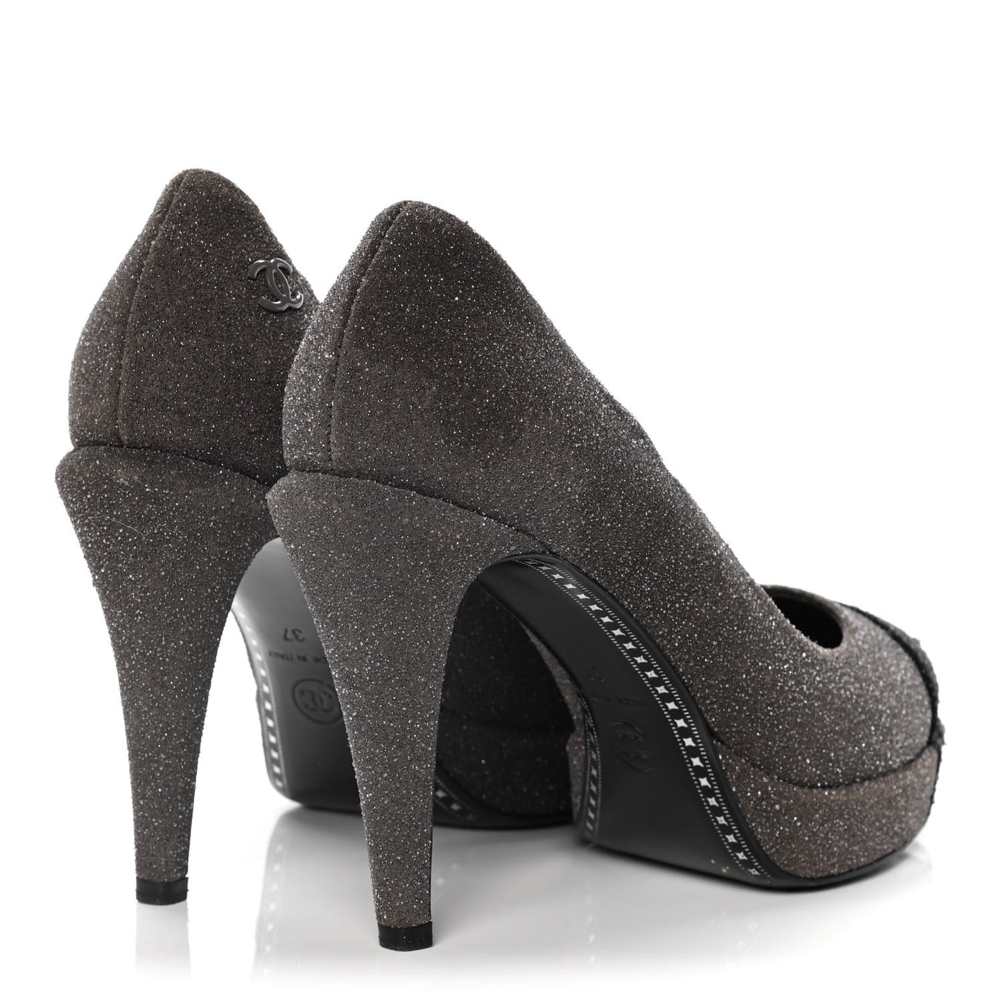 Glitter Cap Toe Pumps 37 Grey Black