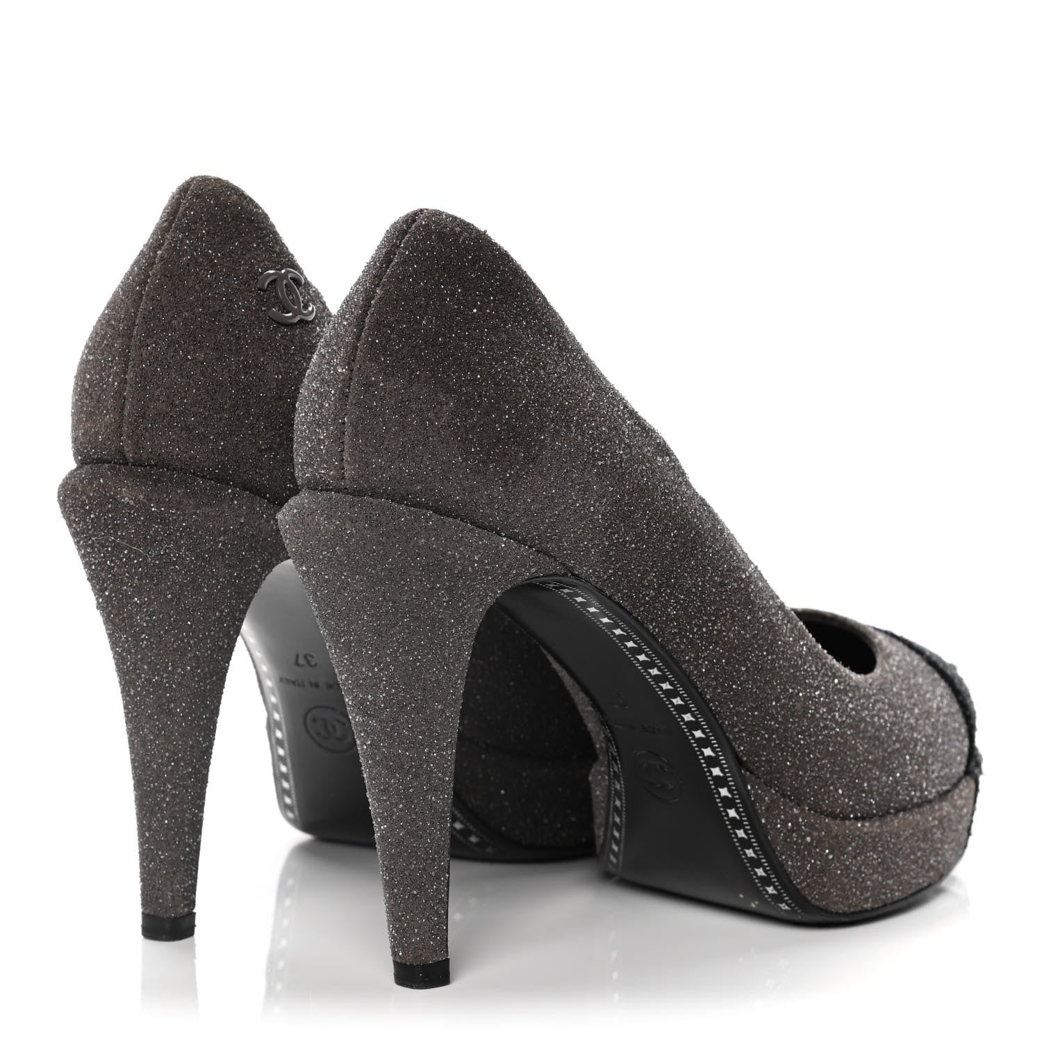 Chanel Glitter Cap Toe Pumps 37 Grey Black 4 of 13
