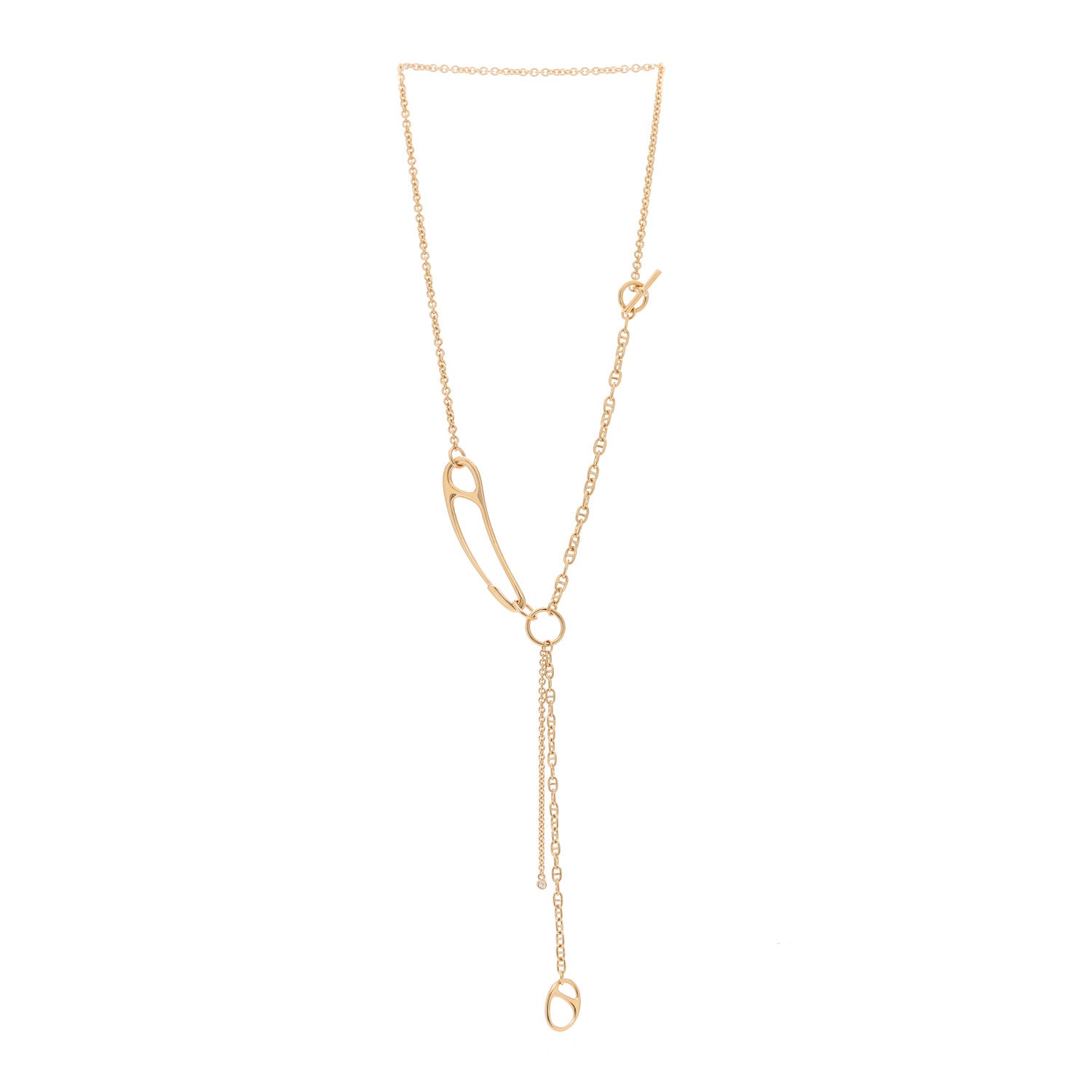 Hermes 18K Rose Gold Diamond GM Chaine d'Ancre Punk Lariat Necklace 2 of 6