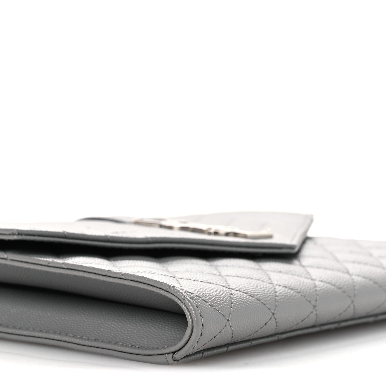 Saint Laurent Grain De Poudre Textured Mixed Matelasse Triquilt Monogram Clutch Storm 9 of 11