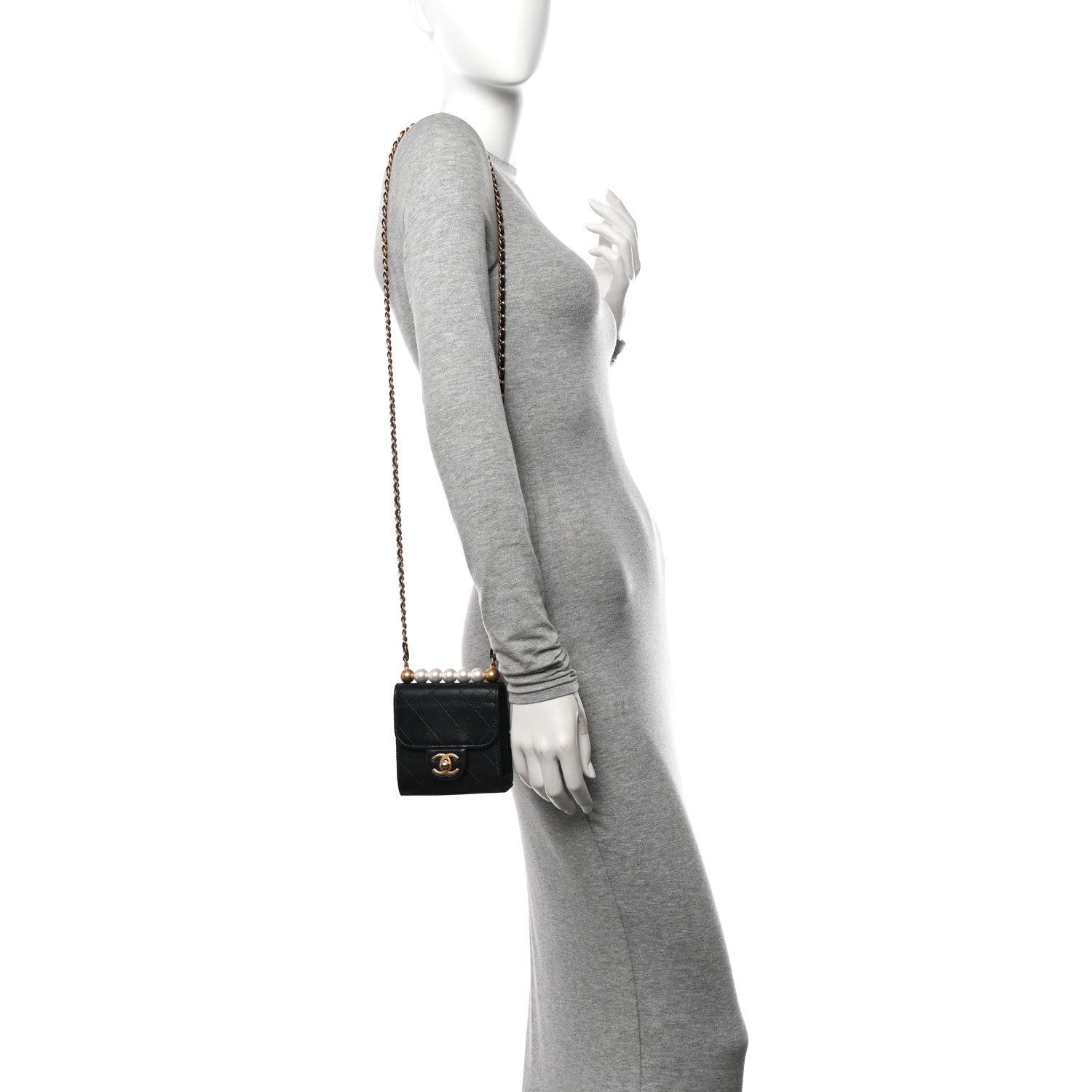Chanel Goatskin Chic Pearls Clutch On Chain Black 2 of 13