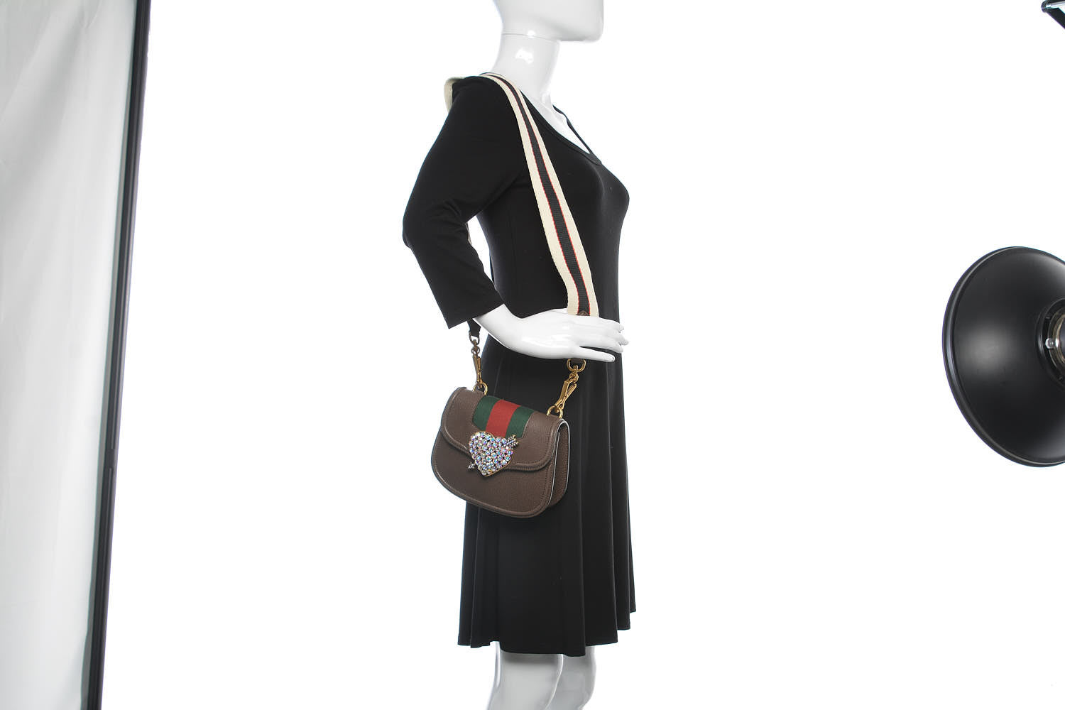 Gucci Textured Calfskin Web Crystal Heart Stripe Small Totem Shoulder Bag New Acero 2 of 10