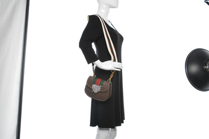 Gucci Textured Calfskin Web Crystal Heart Stripe Small Totem Shoulder Bag New Acero 2 of 10