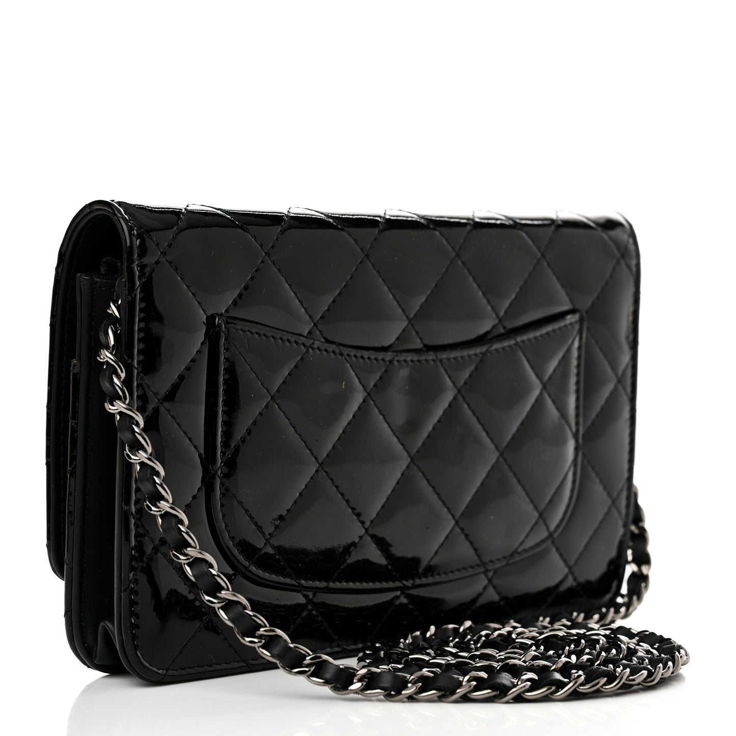 Patent Quilted Wallet On Chain WOC Black