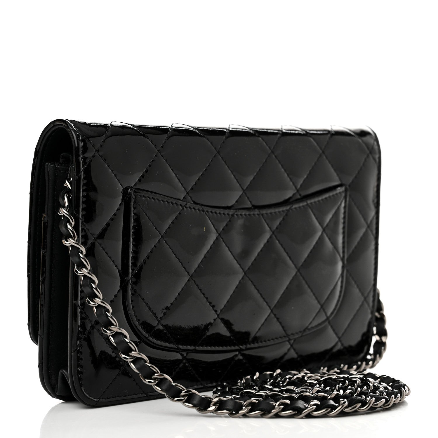 Chanel Patent Quilted Wallet On Chain WOC Black 3 of 13