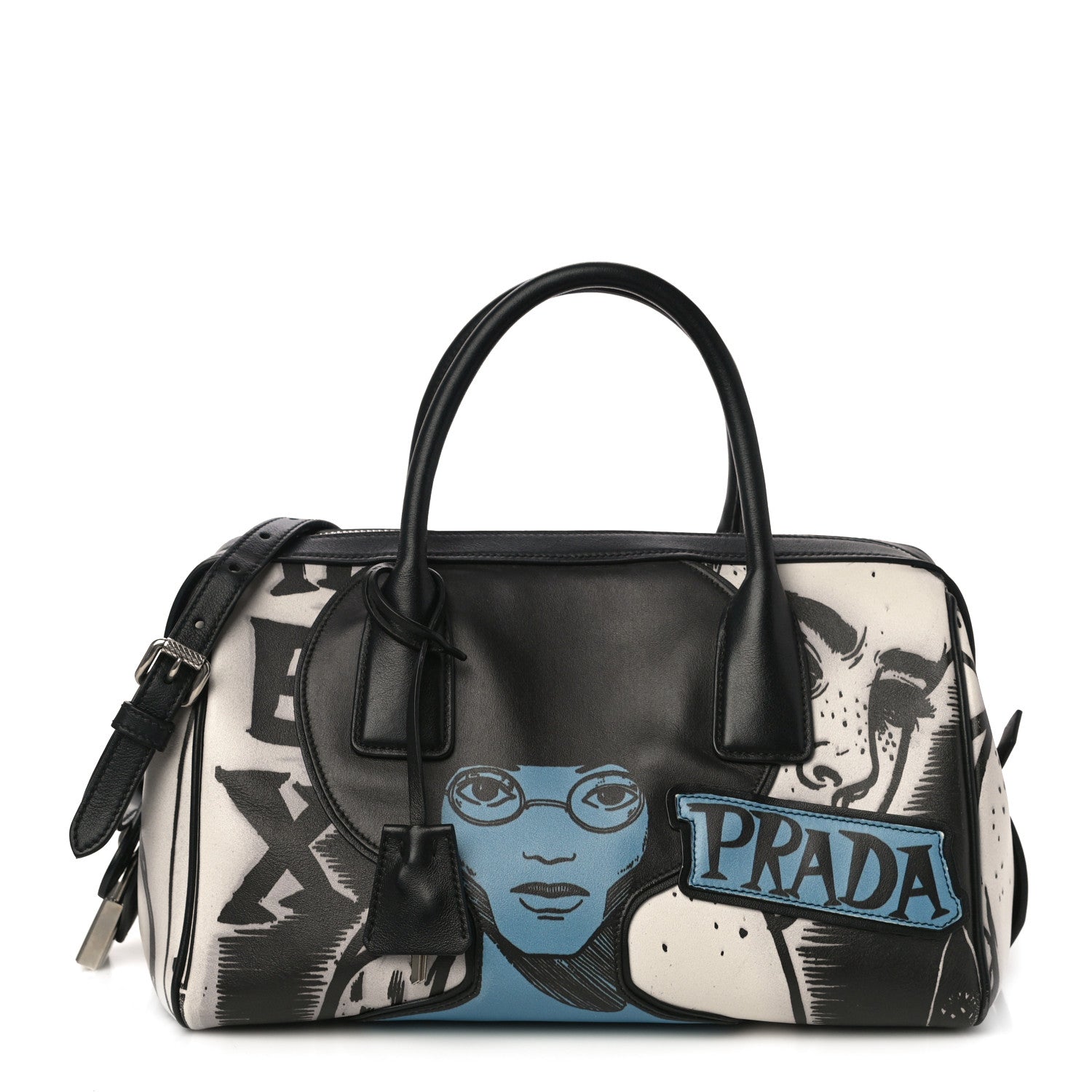 Prada Grace Lux Comic Print Bowler Bag Acciaio Mare 1 of 11