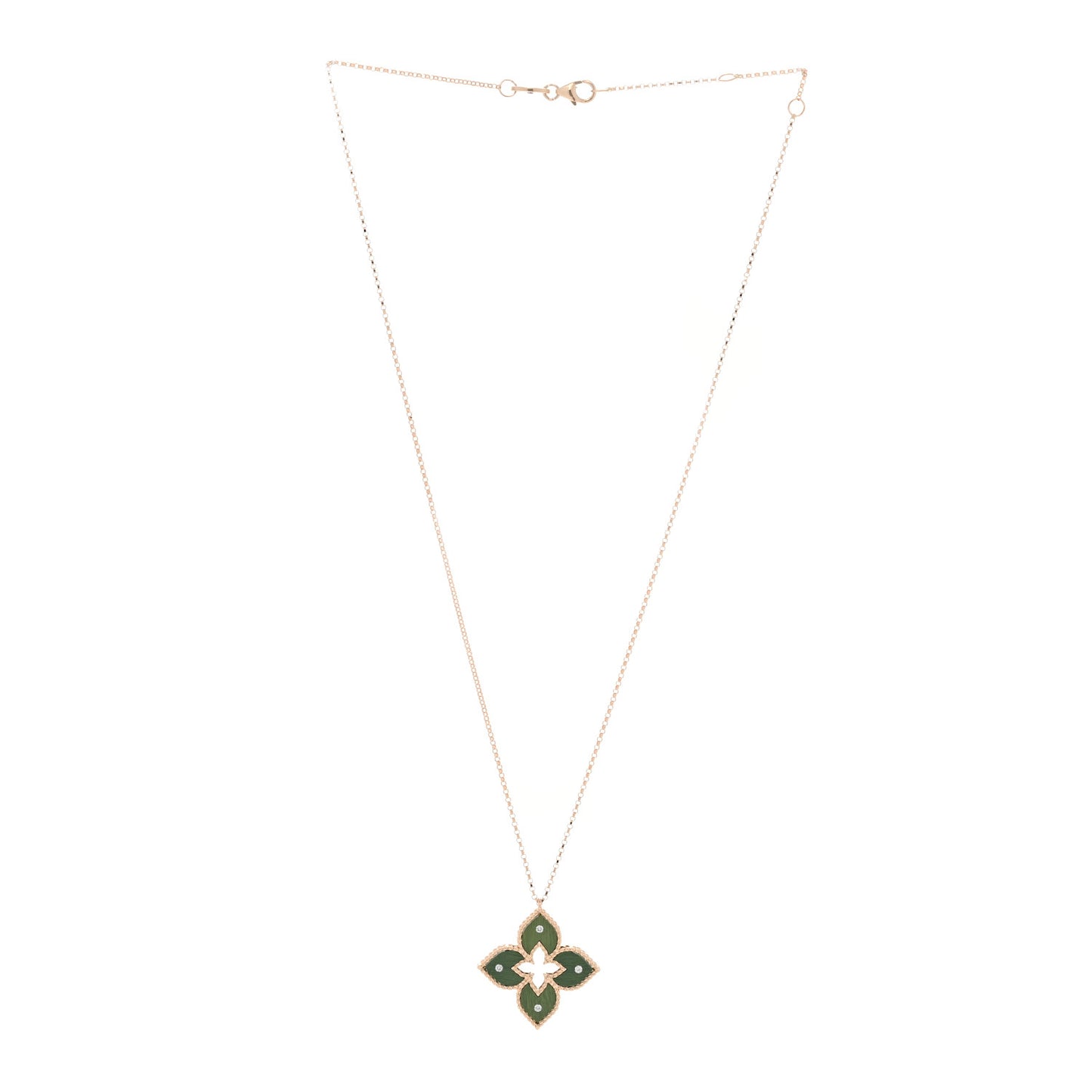 18K Rose Gold Green Titanium Diamond Small Venetian Princess Flower Pendant Necklace