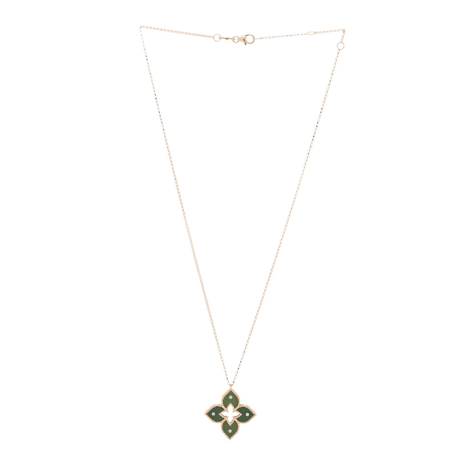 Roberto Coin 18K Rose Gold Green Titanium Diamond Small Venetian Princess Flower Pendant Necklace 3 of 5