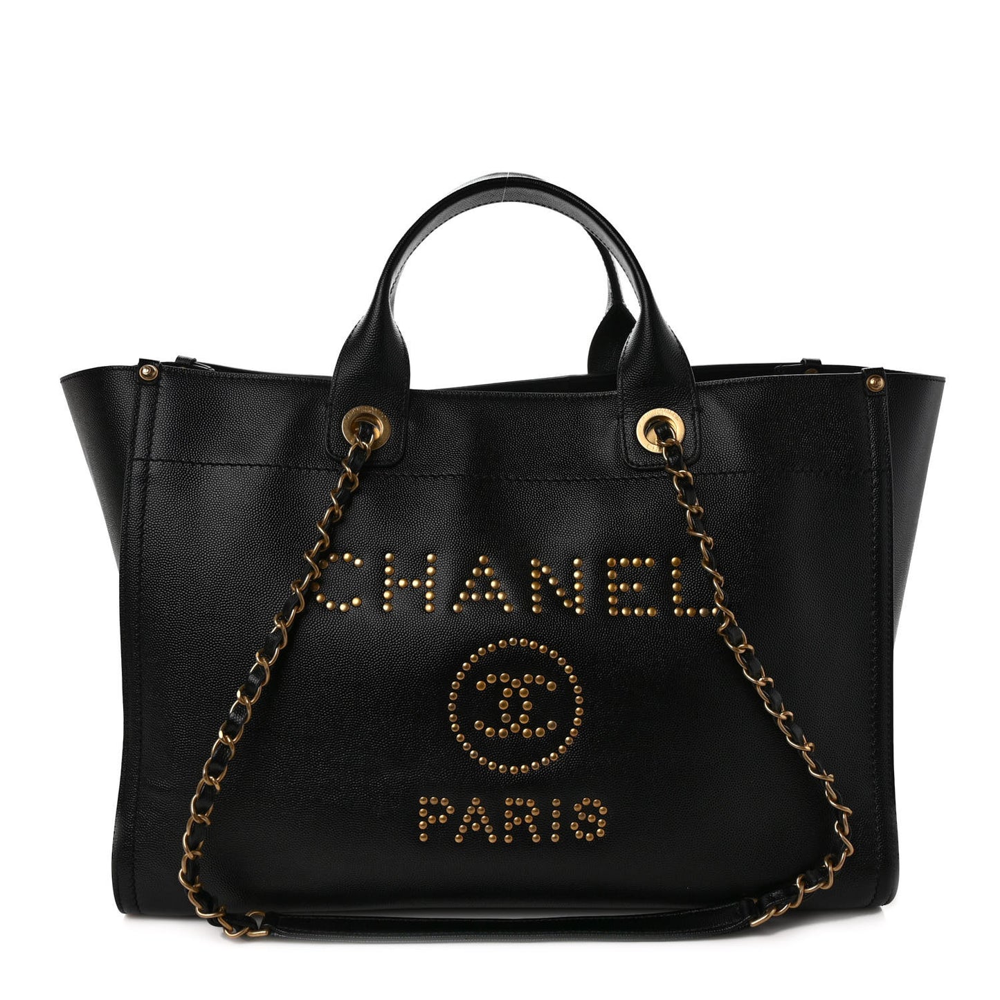 Caviar Medium Studded Deauville Tote Black