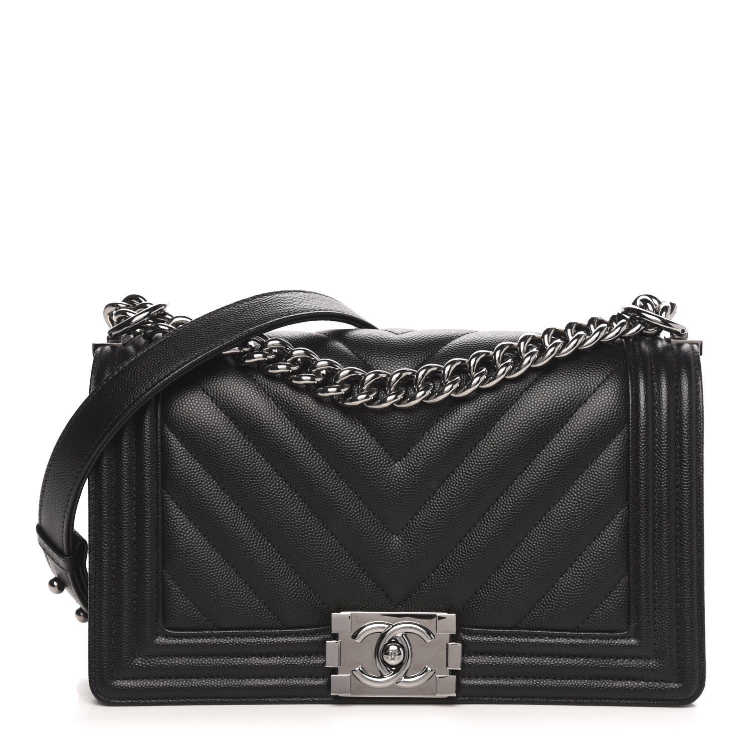Chanel Caviar Chevron Quilted Medium Boy Flap Black 1 of 10